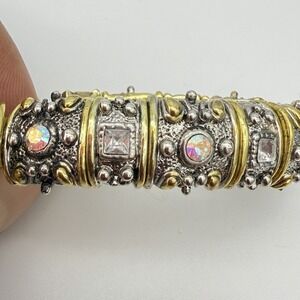 Vtg Kirk's Folly AB Rhinestone Bracelet Chunky Byzantine Style‎ Stretch Read